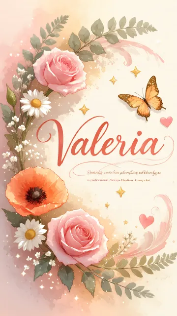 Valeria diseño 3 - Elegante composición de rosas rosadas y amapolas naranjas con mariposas doradas brillantes sobre un fondo cálido, romántico y mágico.