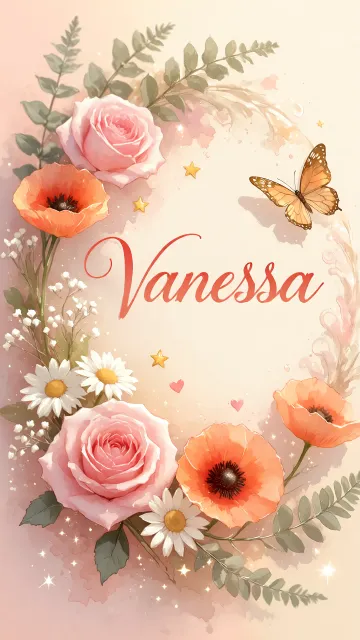 Vanessa diseño 3 - Elegante composición de rosas rosadas y amapolas naranjas con mariposas doradas brillantes sobre un fondo cálido, romántico y mágico.