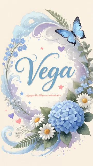 Vega diseño 1 - Hortensias azules, flores pequeñas y acuarela suave con mariposas azules y brillo etéreo