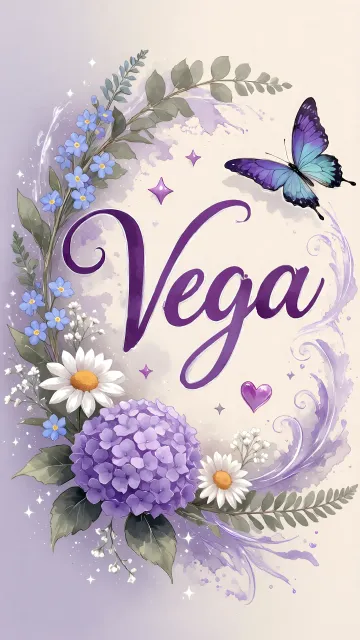 Vega diseño 2 - Diseño elegante de hortensias en tonos lila y morados suaves, con volutas estilizadas y una mariposa mística que aporta un toque etéreo y mágico.