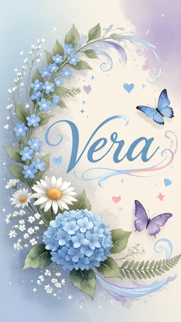 Vera diseño 1 - Hortensias azules, flores pequeñas y acuarela suave con mariposas azules y brillo etéreo