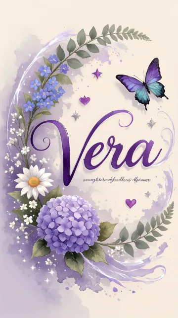 Vera diseño 2 - Diseño elegante de hortensias en tonos lila y morados suaves, con volutas estilizadas y una mariposa mística que aporta un toque etéreo y mágico.
