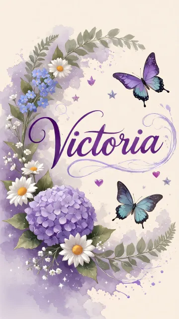 Victoria diseño 2 - Diseño elegante de hortensias en tonos lila y morados suaves, con volutas estilizadas y una mariposa mística que aporta un toque etéreo y mágico.
