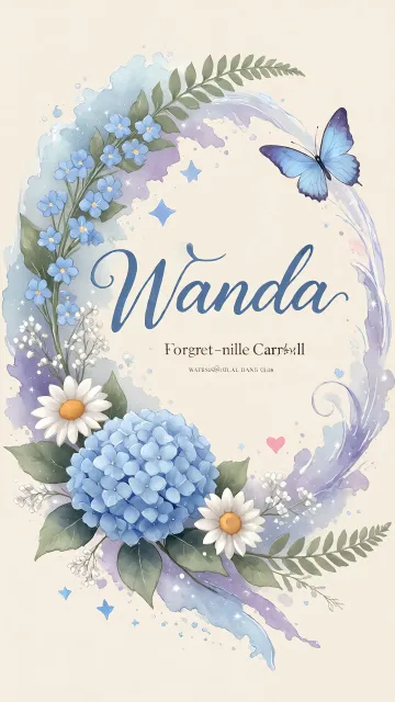 Wanda diseño 1 - Hortensias azules, flores pequeñas y acuarela suave con mariposas azules y brillo etéreo