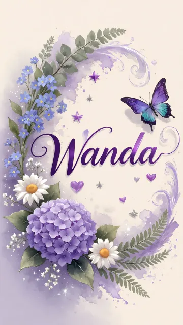 Wanda diseño 2 - Diseño elegante de hortensias en tonos lila y morados suaves, con volutas estilizadas y una mariposa mística que aporta un toque etéreo y mágico.