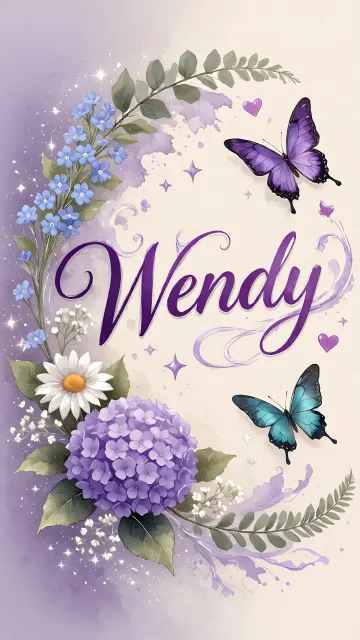 Wendy diseño 2 - Diseño elegante de hortensias en tonos lila y morados suaves, con volutas estilizadas y una mariposa mística que aporta un toque etéreo y mágico.