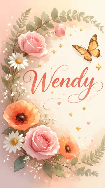 Wendy diseño 3 - Elegante composición de rosas rosadas y amapolas naranjas con mariposas doradas brillantes sobre un fondo cálido, romántico y mágico.