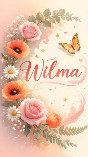 Wilma diseño 3 - Elegante composición de rosas rosadas y amapolas naranjas con mariposas doradas brillantes sobre un fondo cálido, romántico y mágico.