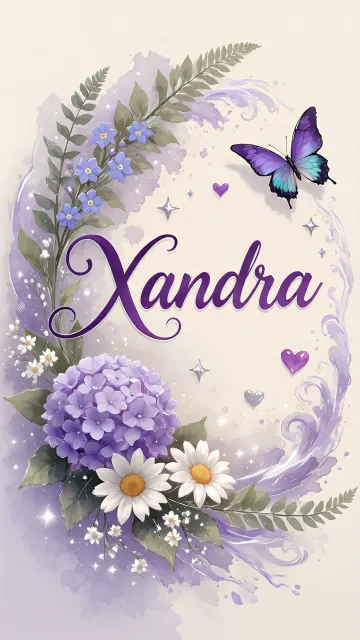 Xandra diseño 2 - Diseño elegante de hortensias en tonos lila y morados suaves, con volutas estilizadas y una mariposa mística que aporta un toque etéreo y mágico.