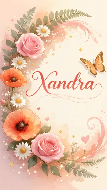 Xandra diseño 3 - Elegante composición de rosas rosadas y amapolas naranjas con mariposas doradas brillantes sobre un fondo cálido, romántico y mágico.
