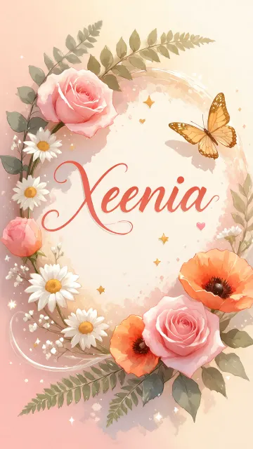 Xenia diseño 3 - Elegante composición de rosas rosadas y amapolas naranjas con mariposas doradas brillantes sobre un fondo cálido, romántico y mágico.