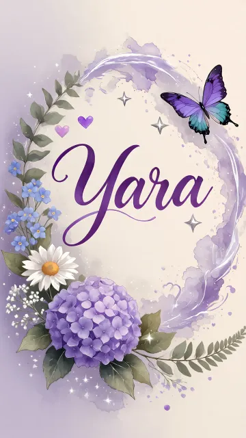 Yara diseño 2 - Diseño elegante de hortensias en tonos lila y morados suaves, con volutas estilizadas y una mariposa mística que aporta un toque etéreo y mágico.