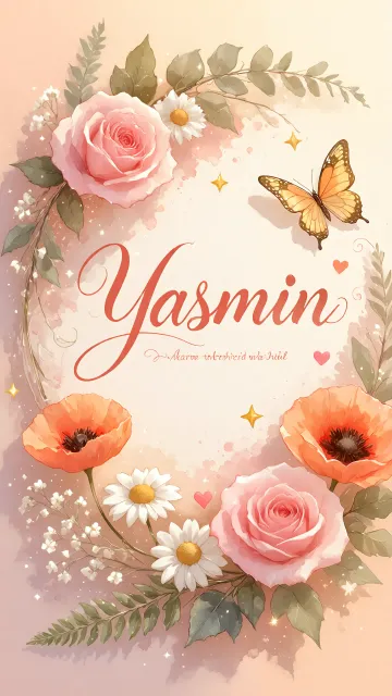 Yasmin diseño 3 - Elegante composición de rosas rosadas y amapolas naranjas con mariposas doradas brillantes sobre un fondo cálido, romántico y mágico.