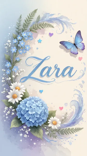 Zara diseño 1 - Hortensias azules, flores pequeñas y acuarela suave con mariposas azules y brillo etéreo