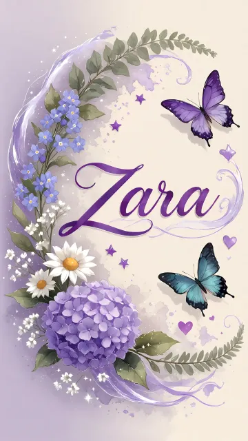 Zara diseño 2 - Diseño elegante de hortensias en tonos lila y morados suaves, con volutas estilizadas y una mariposa mística que aporta un toque etéreo y mágico.