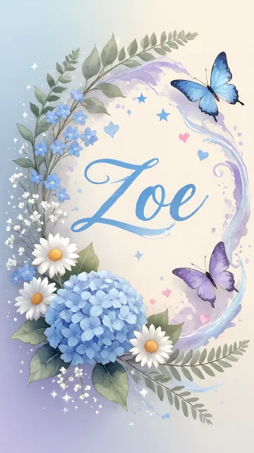 Zoe diseño 1 - Hortensias azules, flores pequeñas y acuarela suave con mariposas azules y brillo etéreo