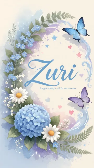 Zuri diseño 1 - Hortensias azules, flores pequeñas y acuarela suave con mariposas azules y brillo etéreo